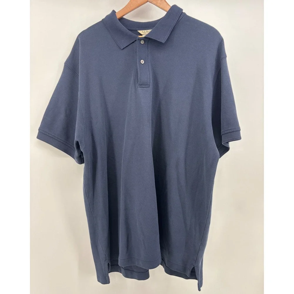 L.L. Bean Polo Shirt Mens XL Blue Green Double L Pique Cotton Lot 2